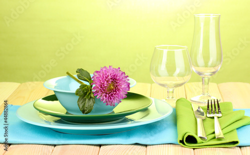 Table setting on bright background close-up