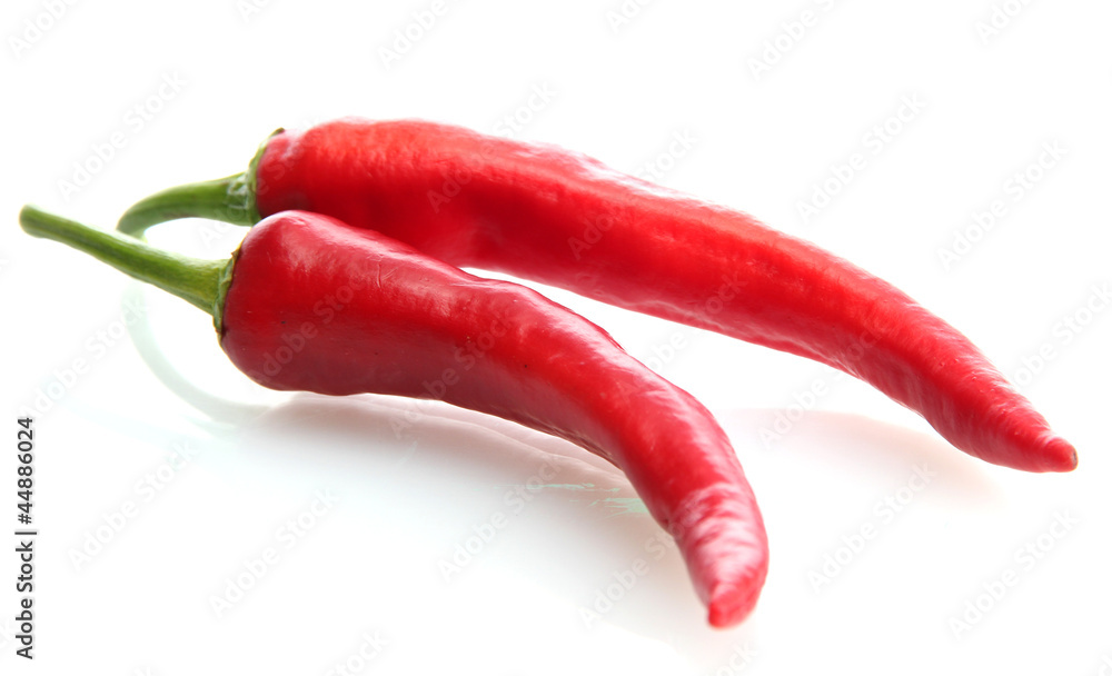 Red hot chili peppers, isolated on white Red hot chili peppers, isolated on white