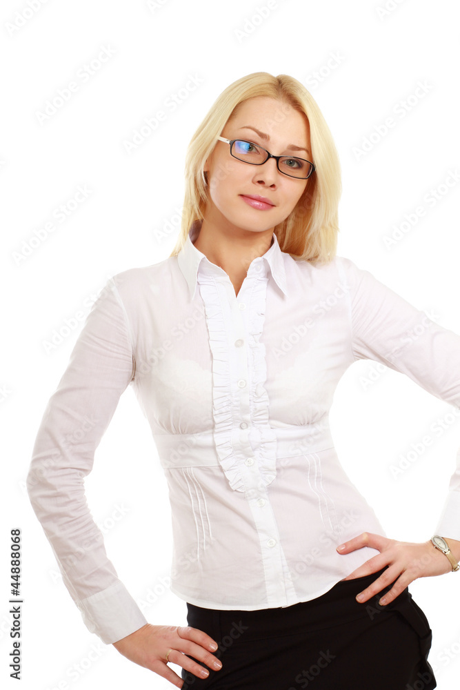 A young woman wearing glasses standing A young woman wearing glasses standing