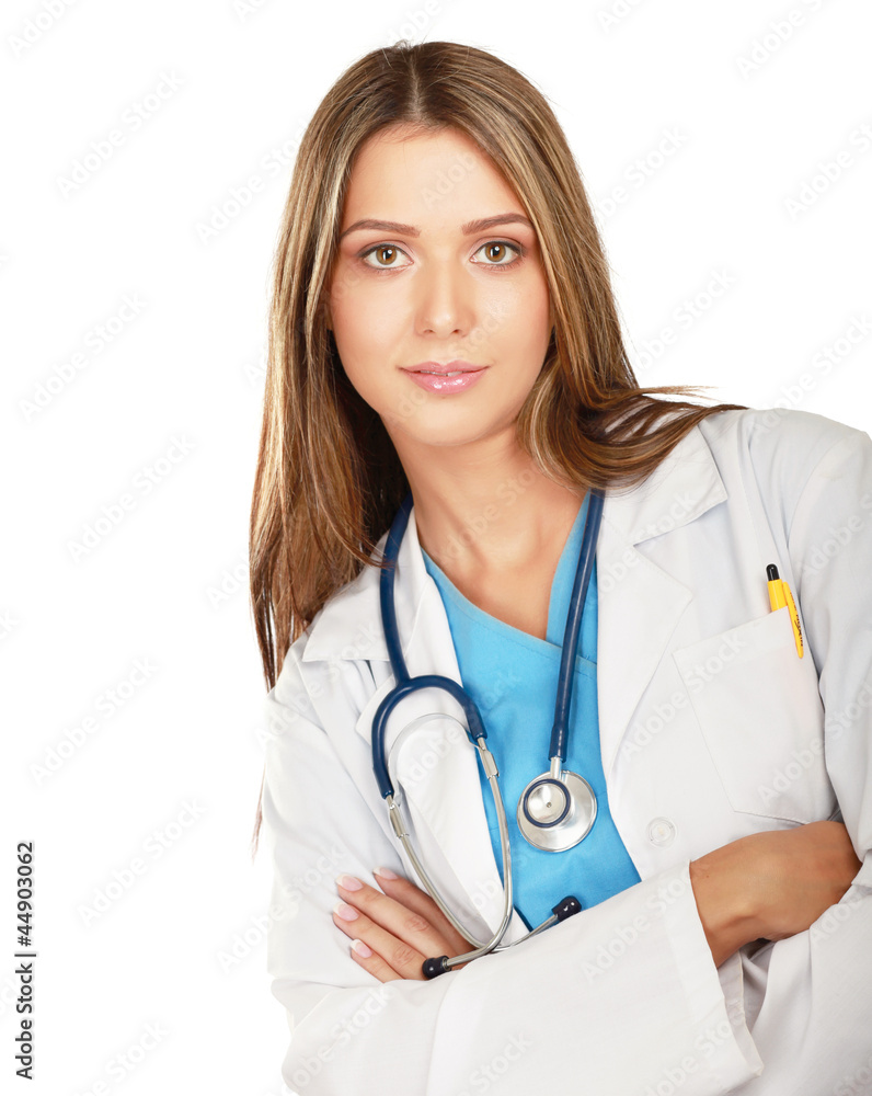 A female doctor, isolated on white A female doctor, isolated on white