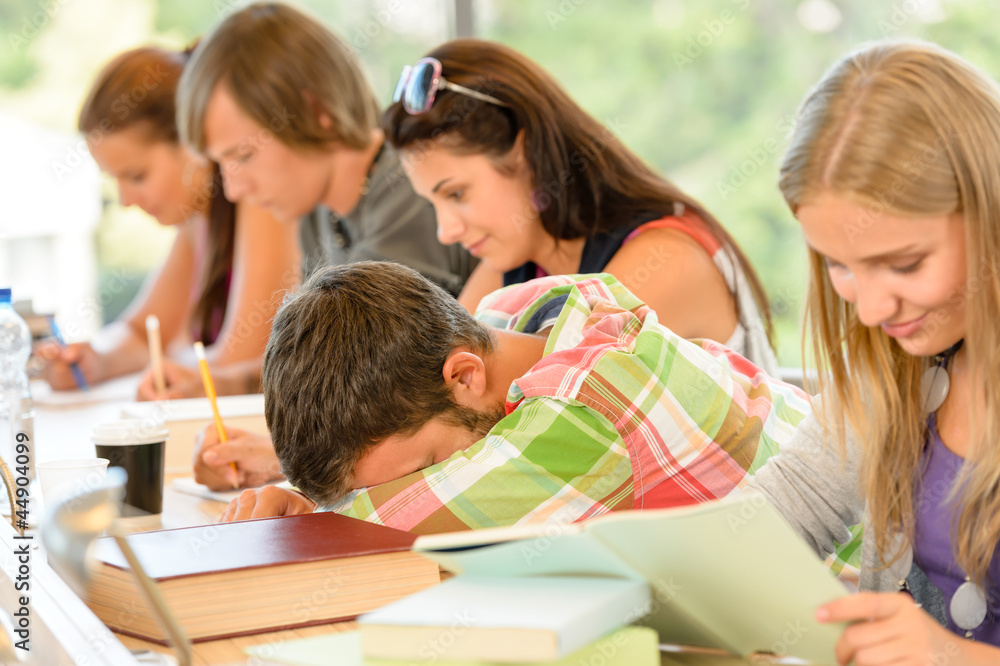 High-school student falling asleep in class teens High-school student falling asleep in class teens