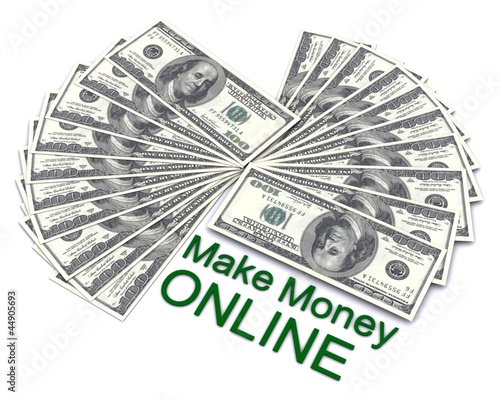 The words Make Money Online with 3d rander of dollar photo