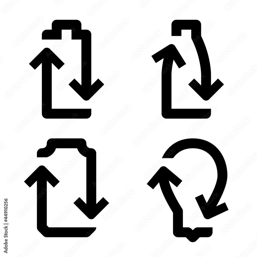 Recycle icons: battery, bottle, beverage can and light bulb Recycle icons: battery, bottle, beverage can and light bulb