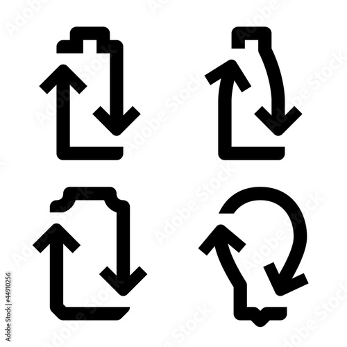 Recycle icons: battery, bottle, beverage can and light bulb