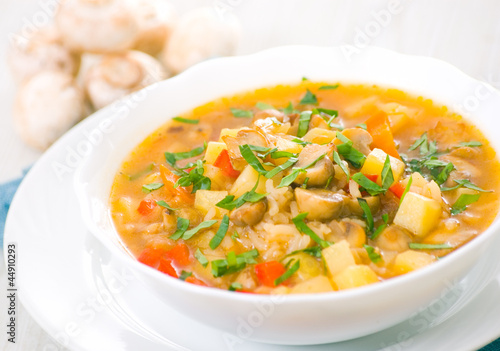 mushroom soup with potato and rice