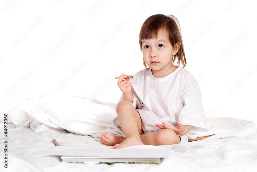 Pretty Caucasian young girl with a pencils Pretty Caucasian young girl with a pencils