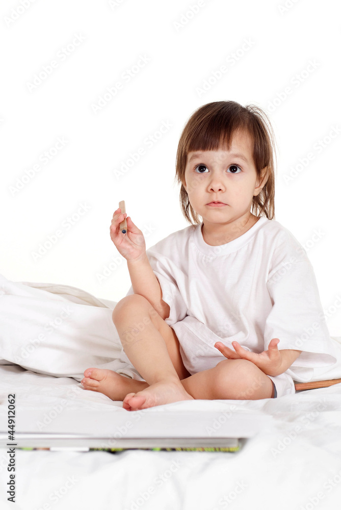 Nice Caucasian young girl with a pencils Nice Caucasian young girl with a pencils