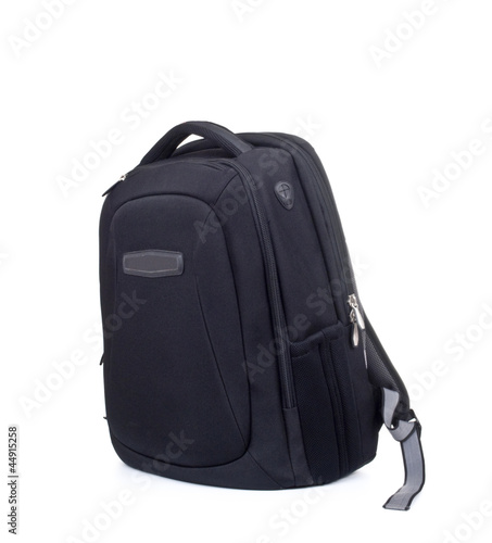 Black backpack on white