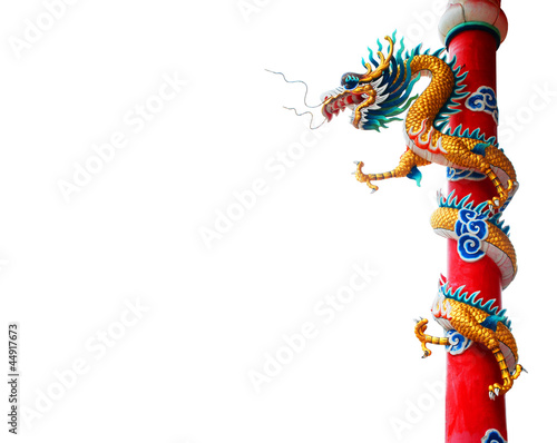 Dragon statue on red pillar in the shrine