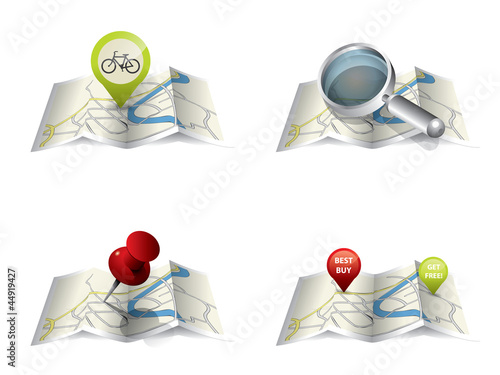 City map with GPS Icons and route