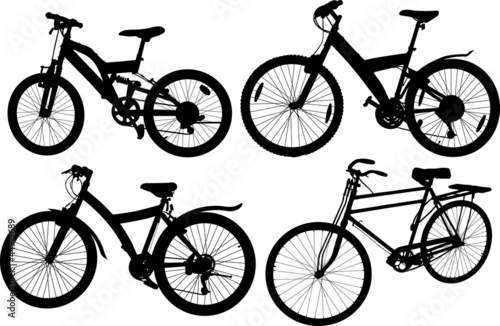 Set of 4 silhouettes of a bicycle