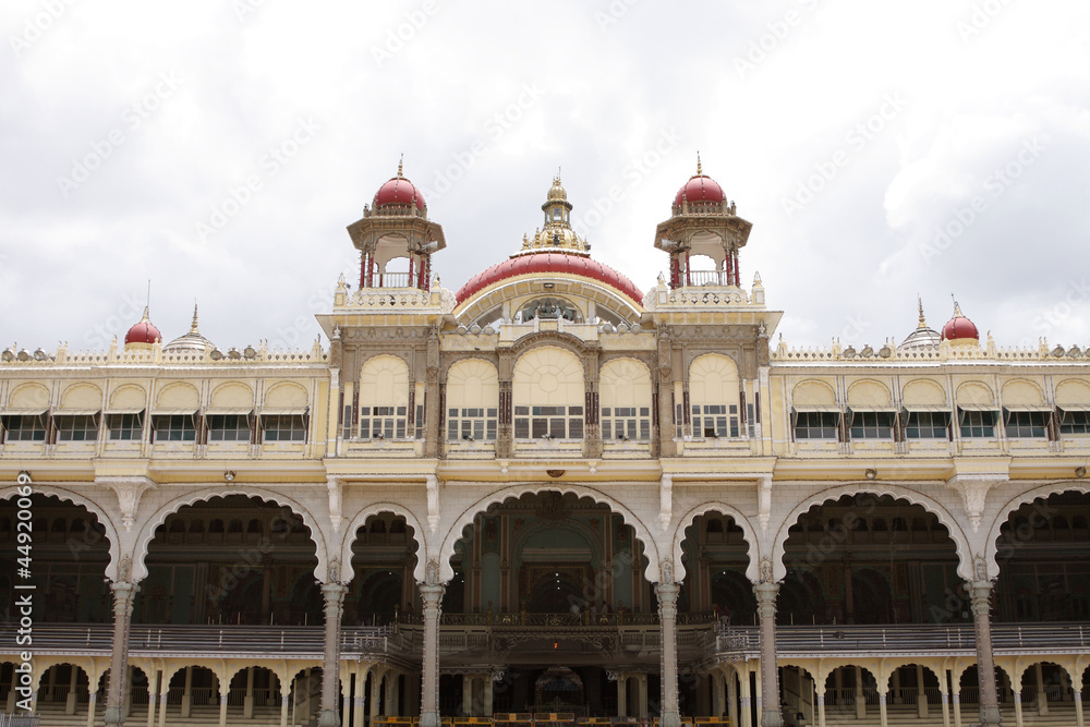 The facade if Mysore palace showing beautiful arches
