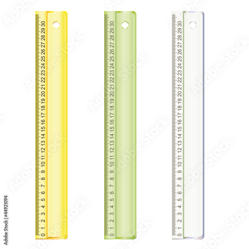 Set of straight plastic rulers with different colors