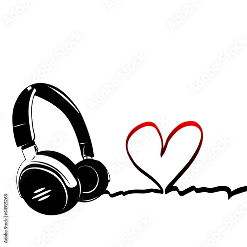 Heart with headphones - love of music