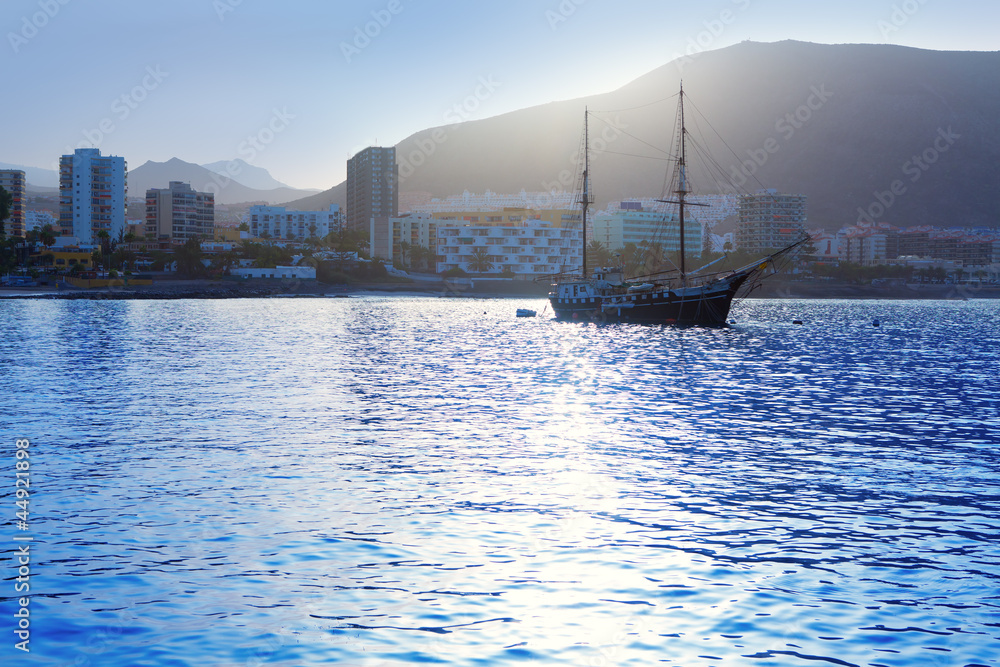 Los Cristianos harbor port sailboat sunrise in Adeje