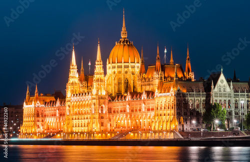 Hungarian Parliament, twilight view, Budapest. Orszaghaz.