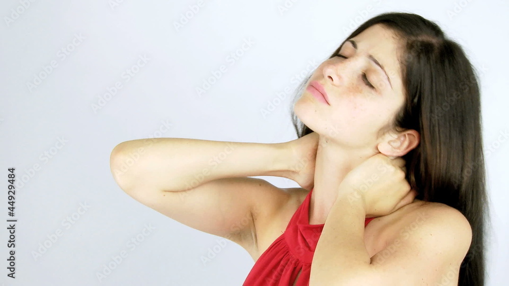 Beautiful girl with bad neck problem sick Beautiful girl with bad neck problem sick