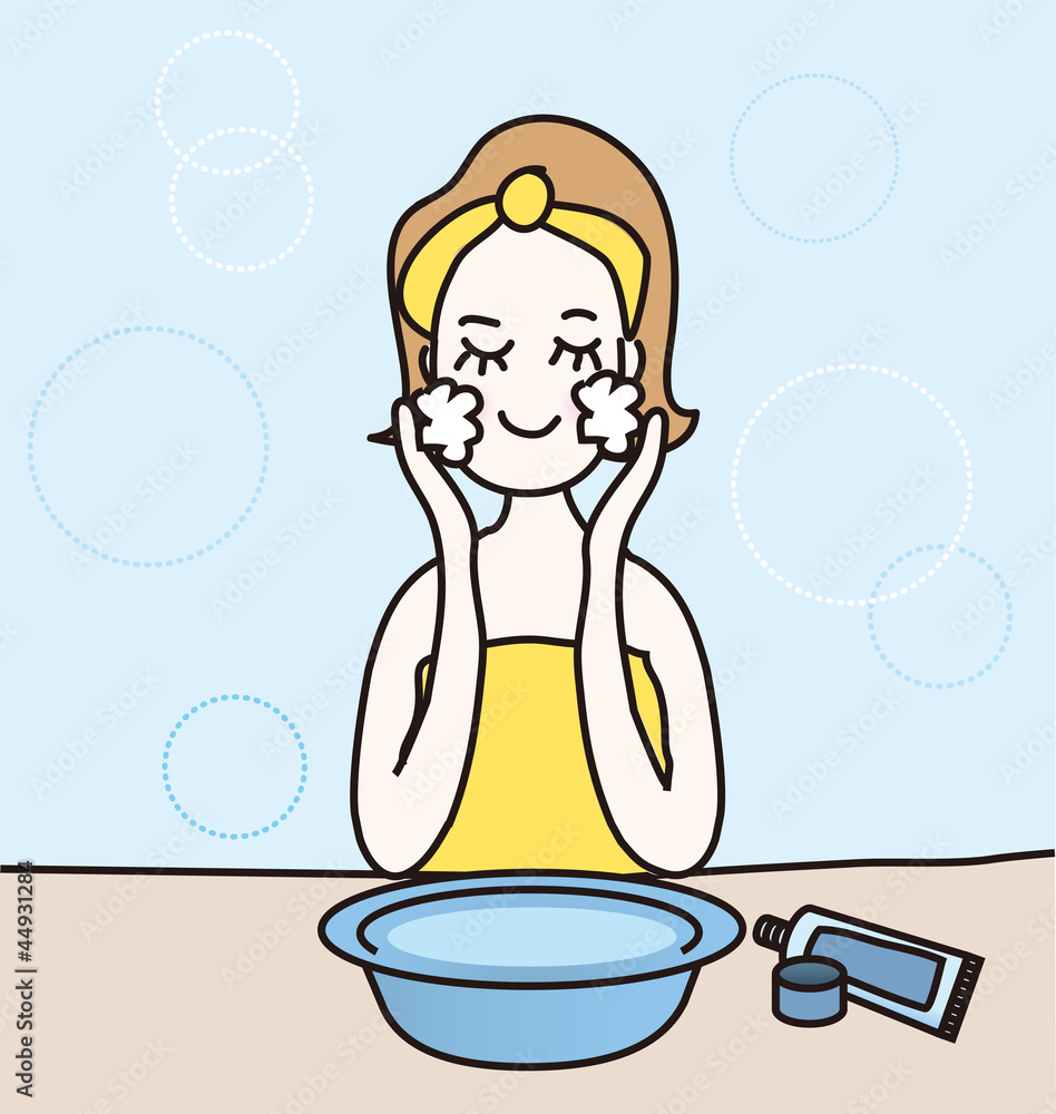 顔を洗う女性のイラスト Stock Vector Adobe Stock 顔を洗う女性のイラスト Stock Vector Adobe Stock