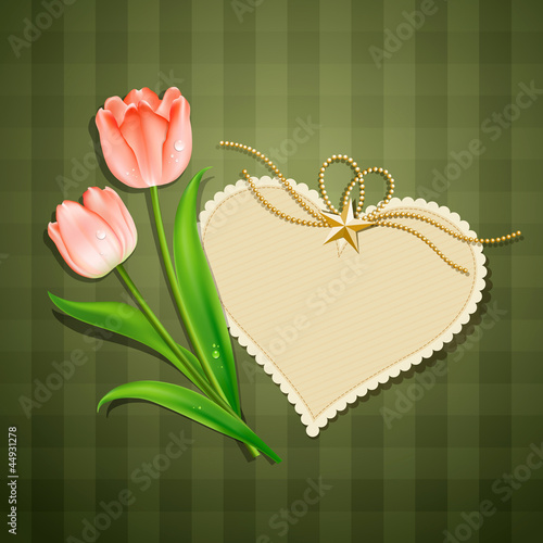 Fototapeta Naklejka Na Ścianę i Meble -  Tulips and modern card heart paper, vector