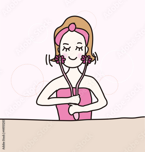 顔マッサージをする女性のイラスト