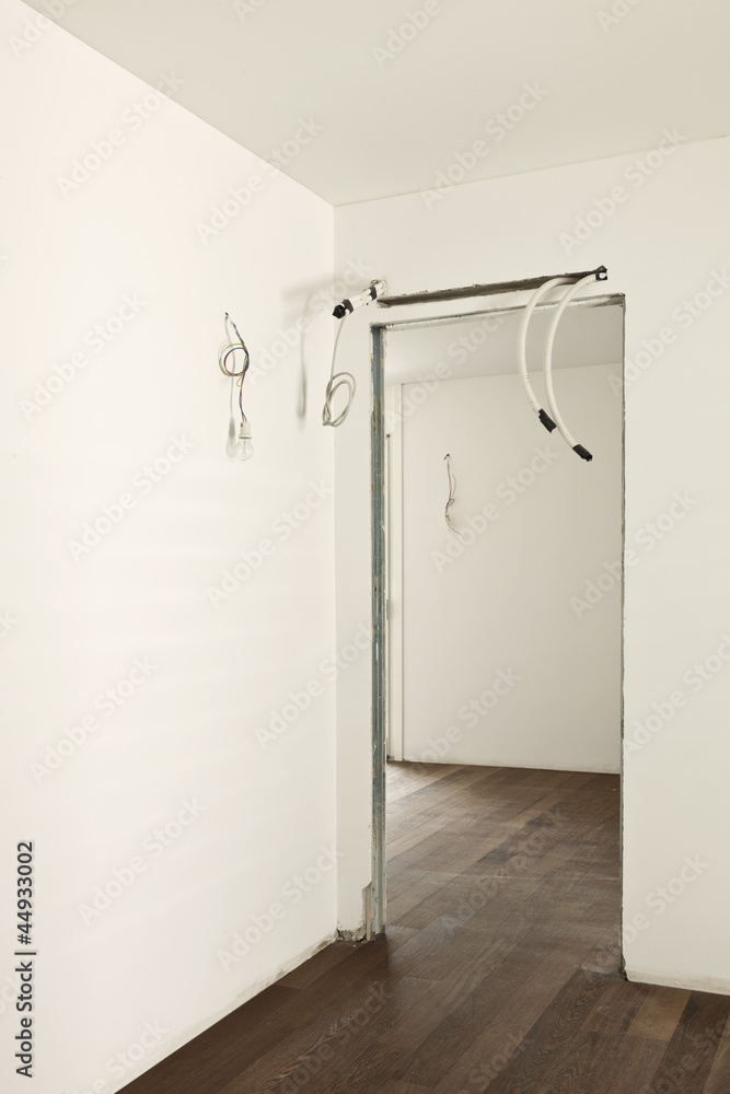 modern interior, empty apartment, white room with door modern interior, empty apartment, white room with door