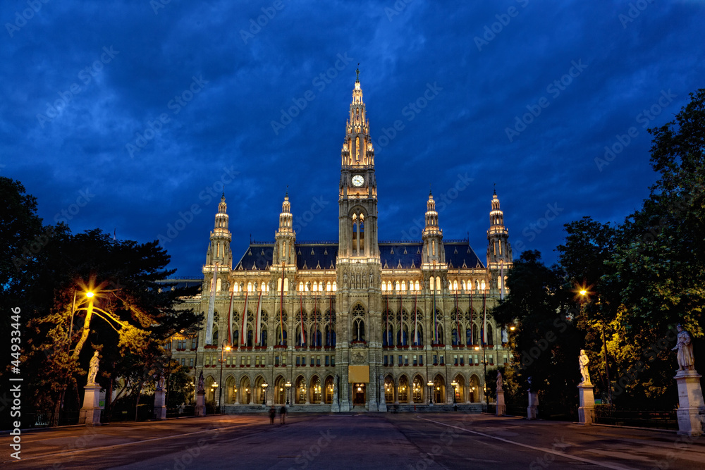 Obraz premium Tall gothic building of Vienna city hall, Austria