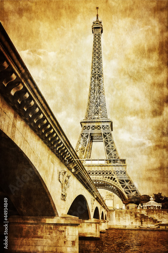 Eiffel tower vintage retro view from Seine river, Paris #44934849