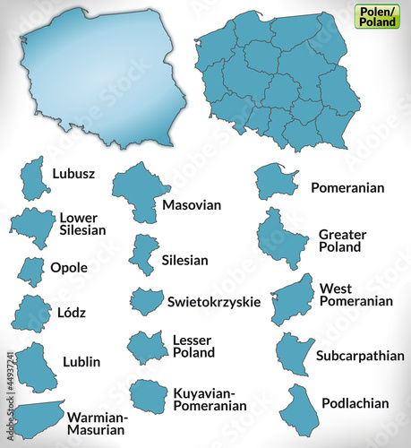 Polen als Übersichtskarte mit Grenzen