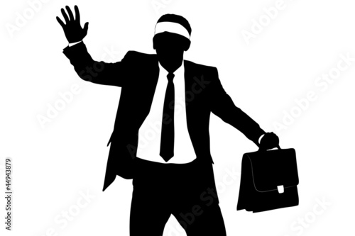 A silhouette of a confused blindfold businessman