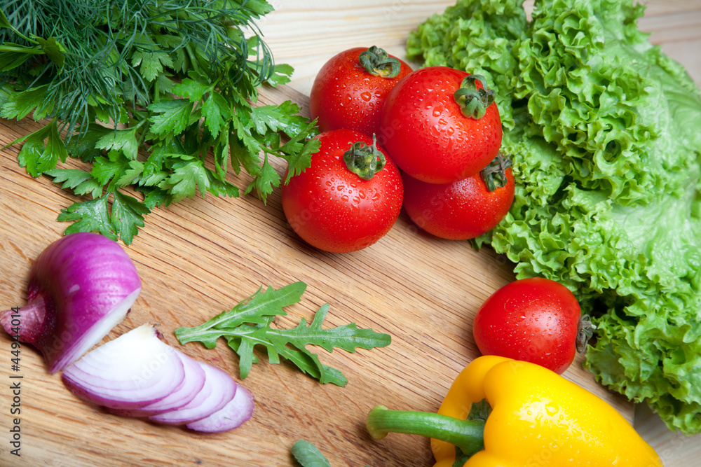 Fresh vegetables on cutting board. Fresh vegetables on cutting board.