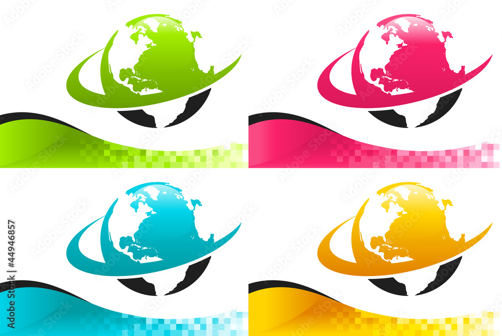 Colorful Banners with Swoosh Earth Icons Colorful Banners with Swoosh Earth Icons