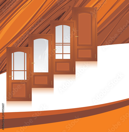 Manufacture of wooden doors. Abstract background