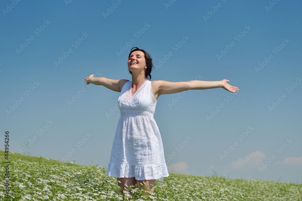 Young happy woman in green field Young happy woman in green field