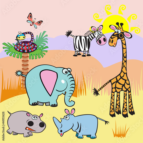 cartoon childish illustration with Africa animals