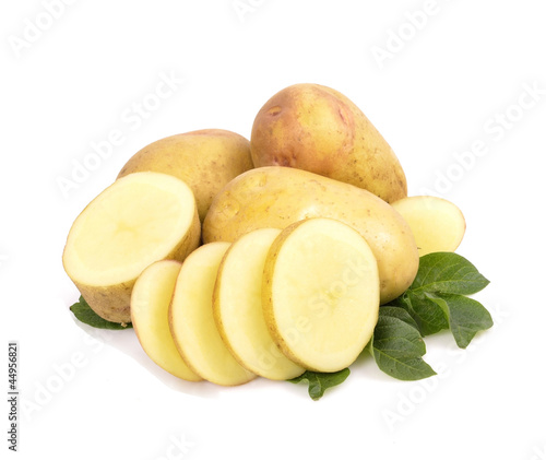 Different varieties of potatoes isolated white background