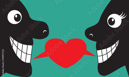 two faces shown in profile speaking words of love to each other