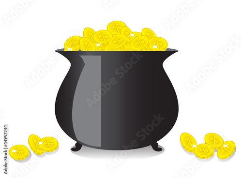 shiny black copper full of gold coins