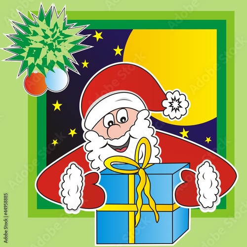 Santa Claus and gift vector humorous illustration