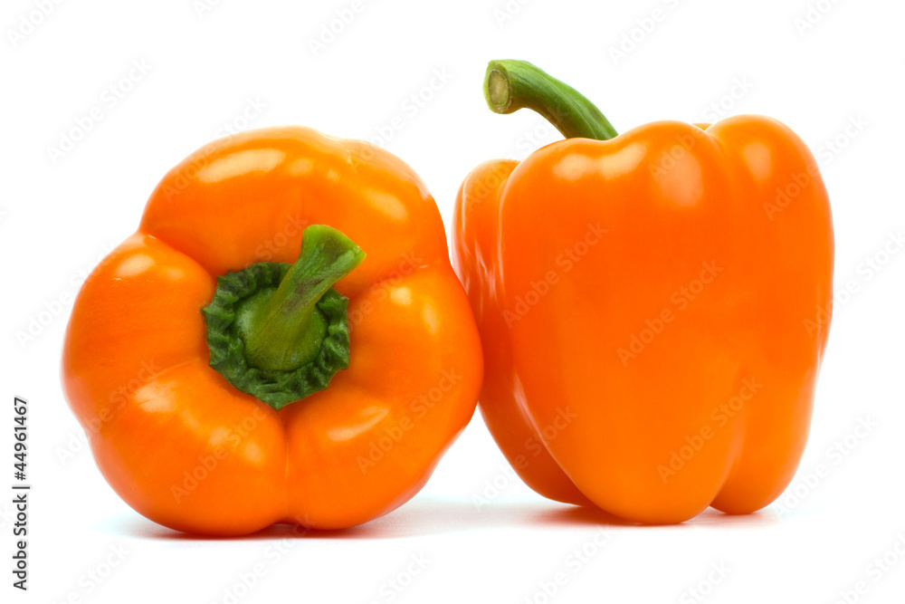 Two sweet peppers isolated on white closeup Two sweet peppers isolated on white closeup