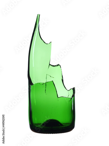 Broken bottle green isolated on white background