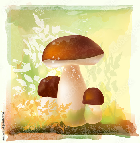 group of ceps in the forest. Watercolor style.