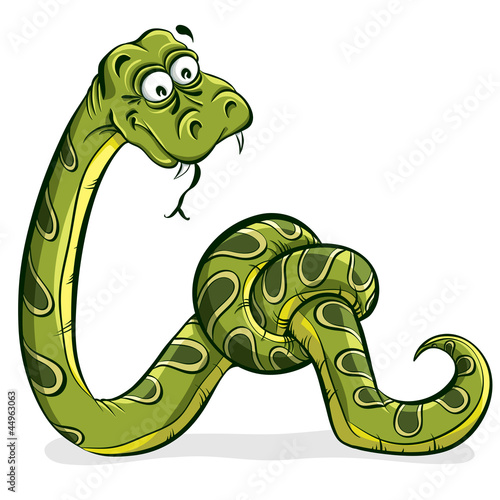 Green snake cartoon tied up in a knot.