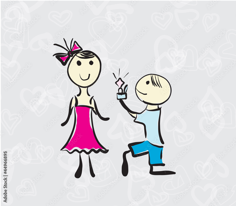 Hand drawn illustration man proposing woman Hand drawn illustration man proposing woman
