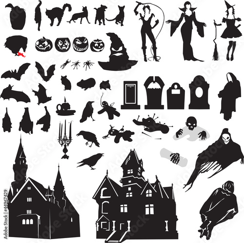 set of silhouettes symbolizing Halloween