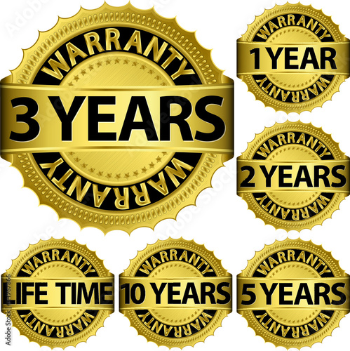Warranty golden label set, vector illustration