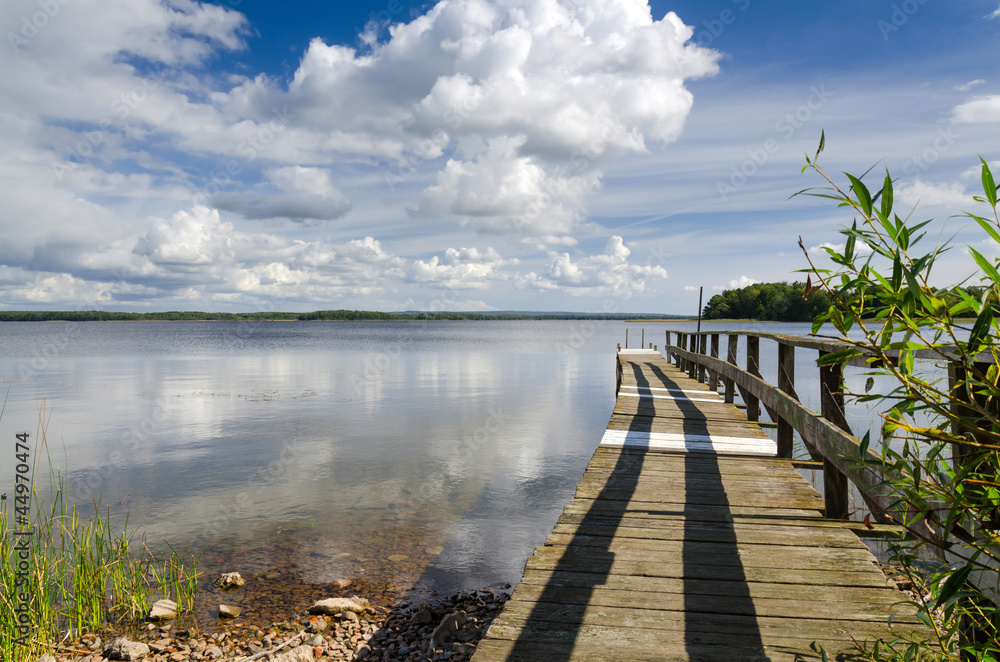 Swedish wooden bridge on the lake