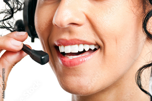 Closeup of a female call center operator