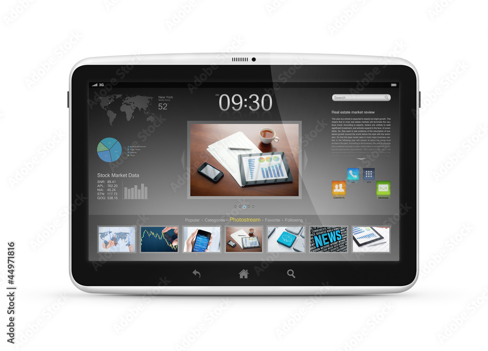 Digital tablet with start screen interface design