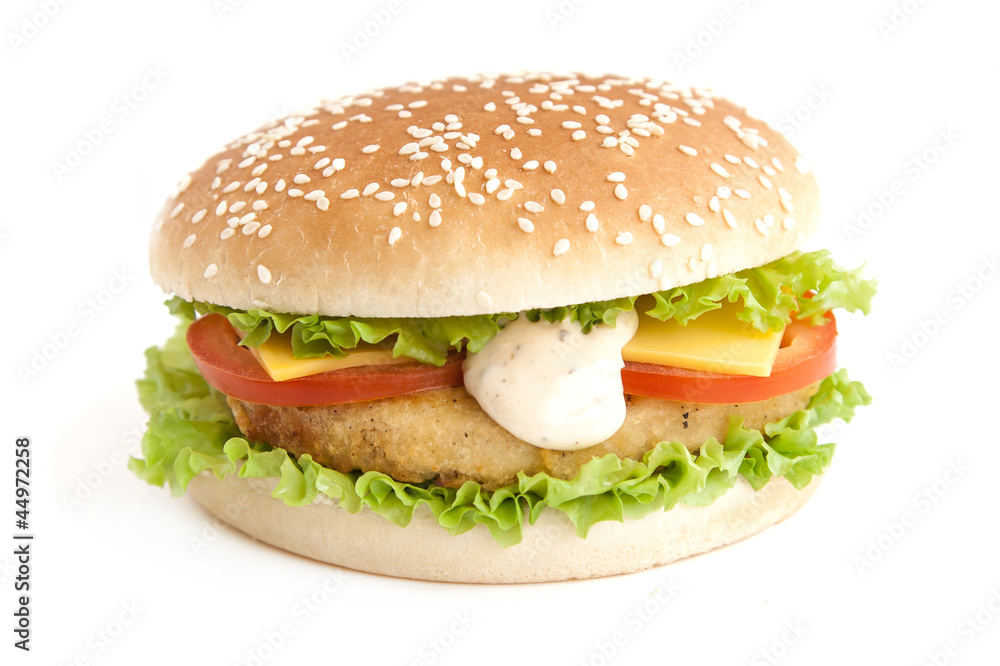 hamburger with cutlet and vegetables hamburger with cutlet and vegetables