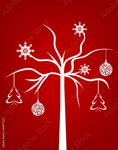 christmas white tree on red background